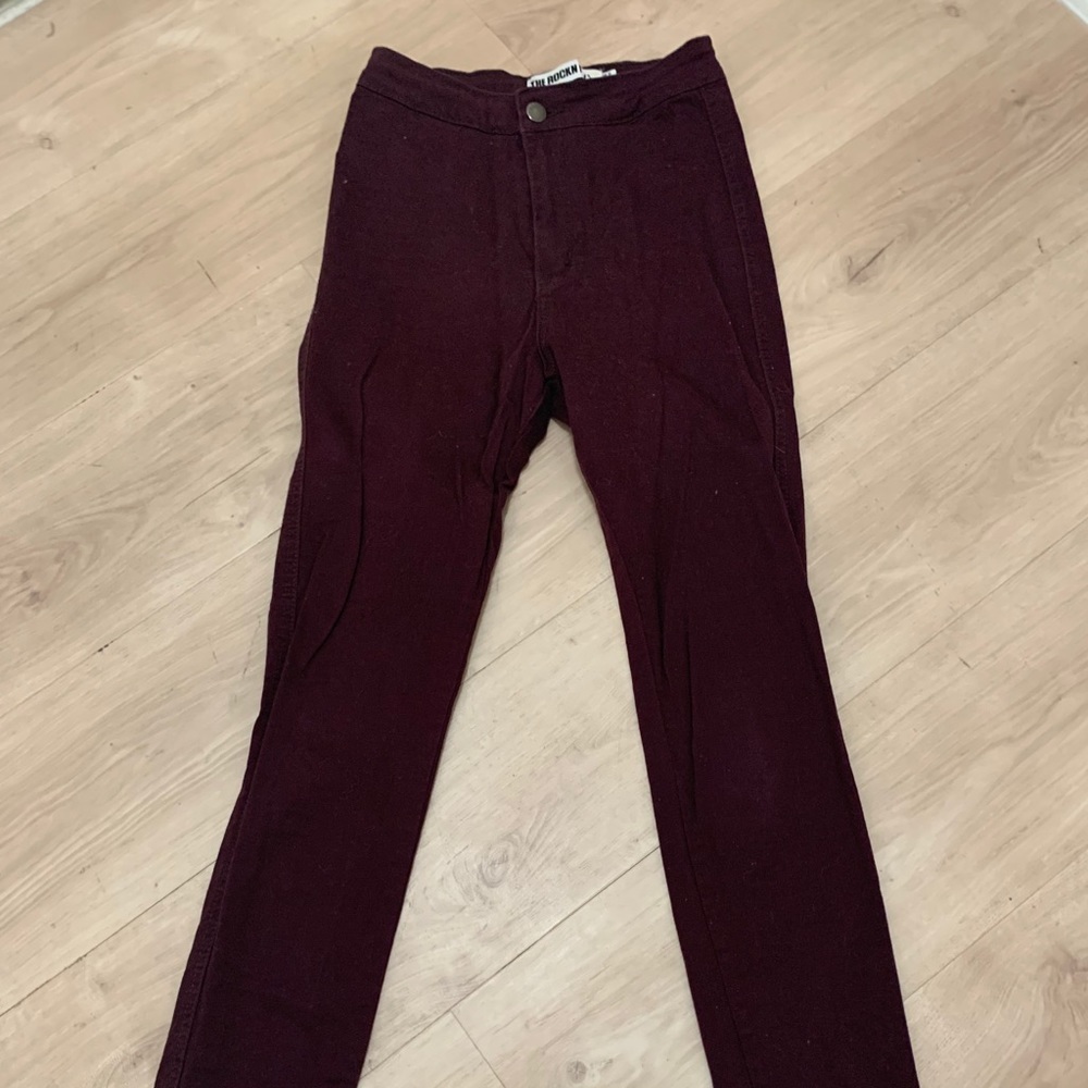 Burgundy high waisted skinny jeans 2